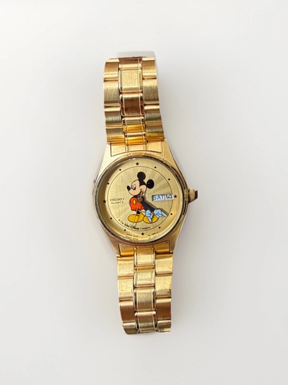 Vintage Seiko Mickey Mouse Disney Watch with Starburst Dial Gold Plated